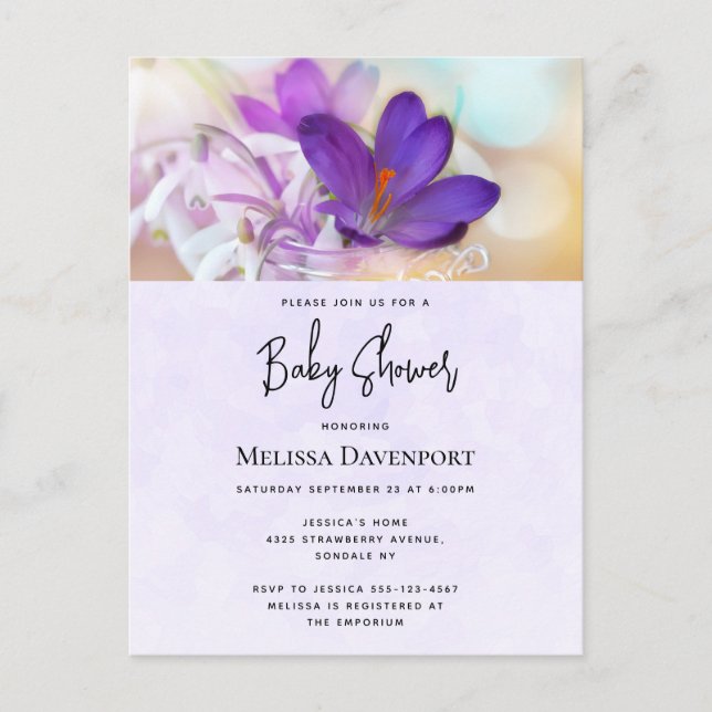 Invitación a Baby Shower de Purple Spring Crocus (Anverso)