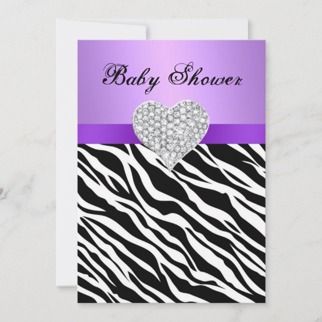 Invitación a Baby Shower de Purple Zebra Diamond H (Anverso)