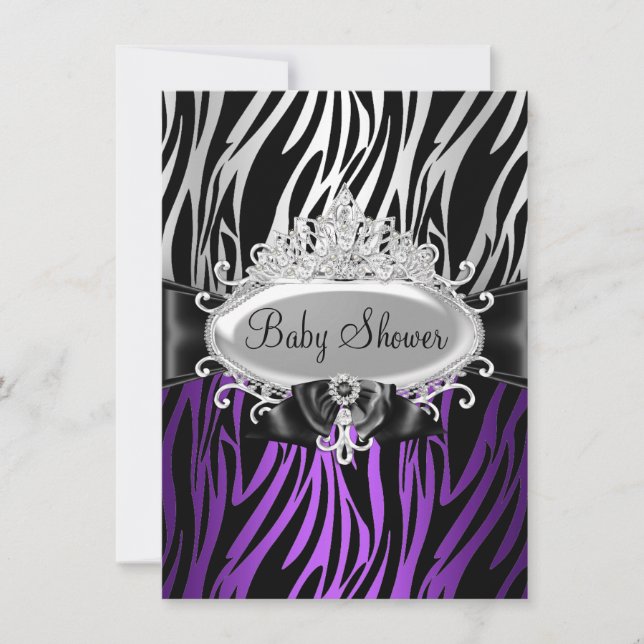 Invitación a Baby Shower de Purple Zebra Print y T (Anverso)