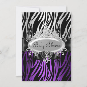 Invitación a Baby Shower de Purple Zebra Print y T