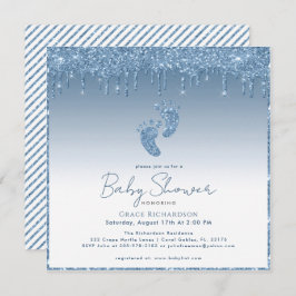 Invitación a Baby Shower de Purpurina azul con pie