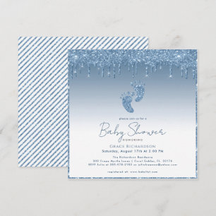 Invitación a Baby Shower de Purpurina azul con pie