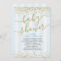Invitación a Baby Shower de Purpurina azul y oro p