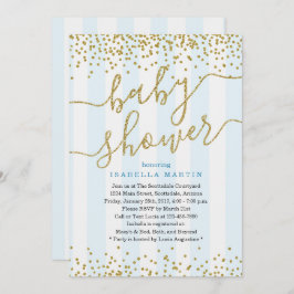 Invitación a Baby Shower de Purpurina azul y oro p