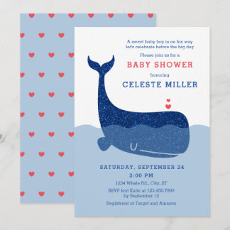 Invitación a Baby Shower de Purpurina Cute Whale