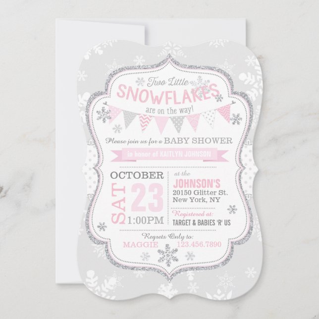 Invitación a Baby Shower de Purpurina de copo de n (Anverso)