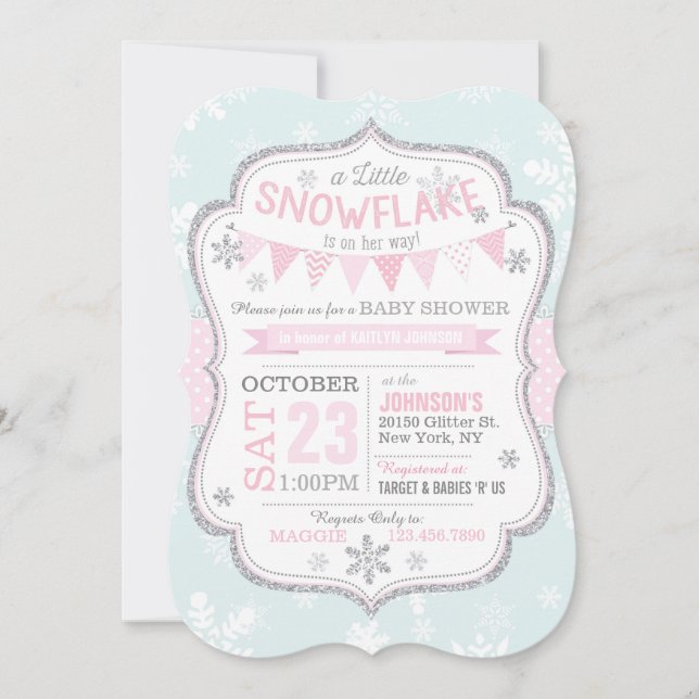 Invitación a Baby Shower de Purpurina de copo de n (Anverso)