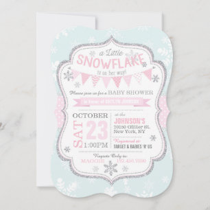 Invitación a Baby Shower de Purpurina de copo de n