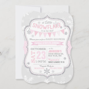 Invitación a Baby Shower de Purpurina de copo de n