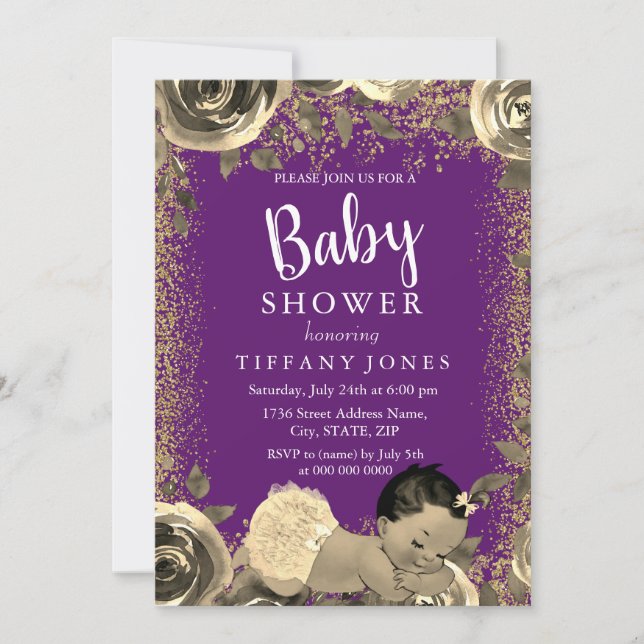 Invitación a Baby Shower de Purpurina de espuma mo (Anverso)