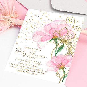 Invitación a Baby Shower de Purpurina de oro de fl