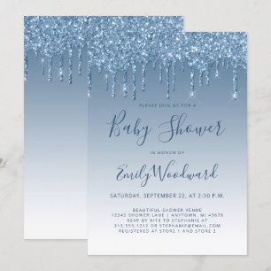 Invitación a Baby Shower de purpurina Drip Blue