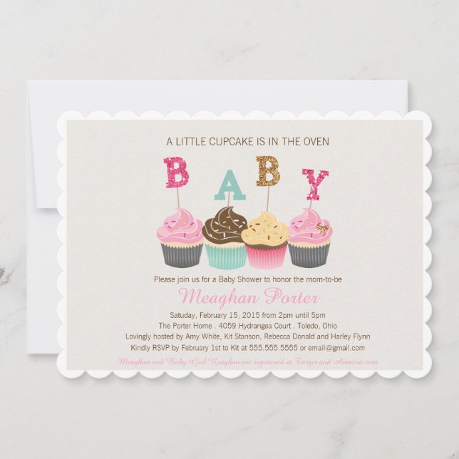 Invitación a Baby Shower de purpurina - Ducha para (Anverso)