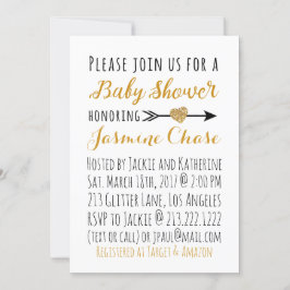 Invitación a Baby Shower de purpurina Gold Heart A