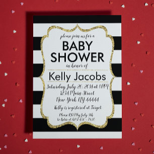 Invitación a Baby Shower de Purpurina negro y dora