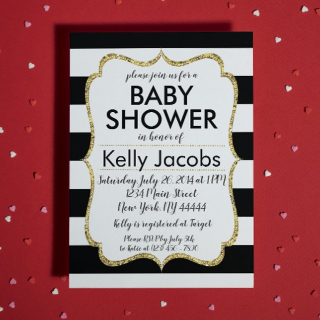 Invitación a Baby Shower de Purpurina negro y dora (Subido por el creador)