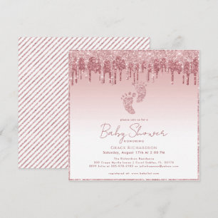 Invitación a Baby Shower de Purpurina rosa con pie