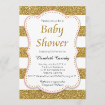Invitación a Baby Shower de Purpurina rosa y dorad