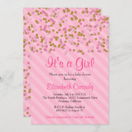 Invitación a Baby Shower de Purpurina Rosado y Oro