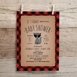 Invitación a Baby Shower de Raccoon Lumberjack Pla