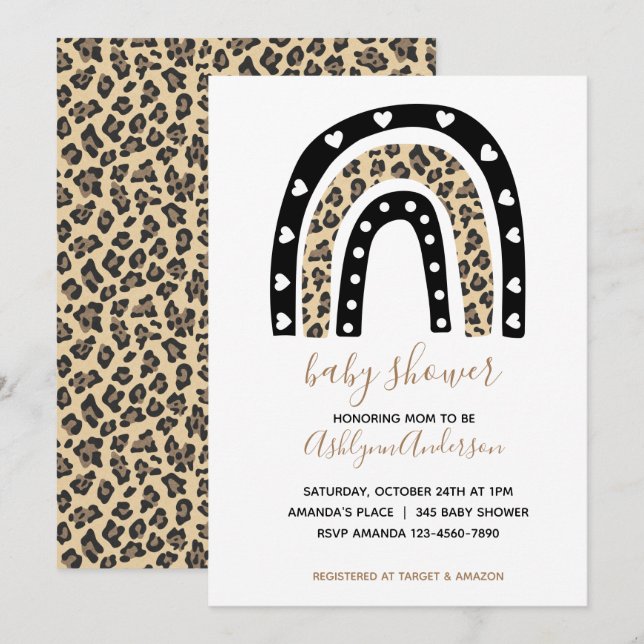Invitación a Baby Shower de Rainbow Leopard (Anverso / Reverso)