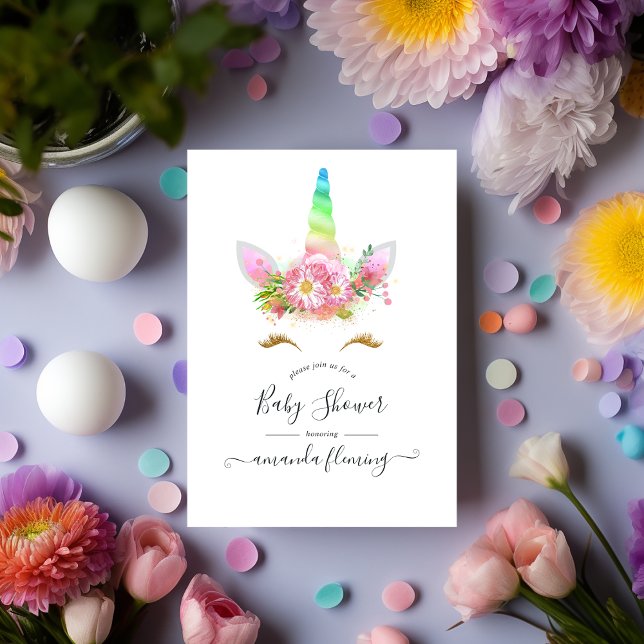 Invitación a Baby Shower de Rainbow Unicorn floral (Subido por el creador)