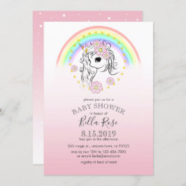 Invitación a Baby Shower de Rainbow Unicorn rosa