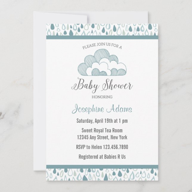 Invitación a Baby Shower de Raindrop (Anverso)