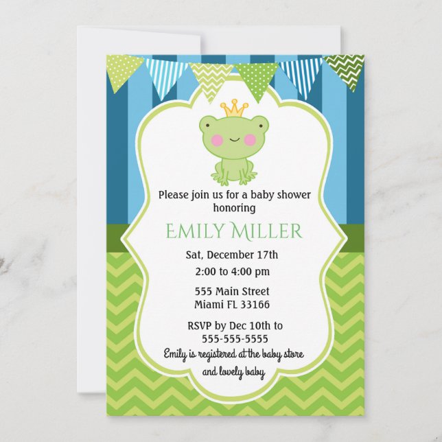 Invitación a Baby Shower de Rana Príncipe (Anverso)