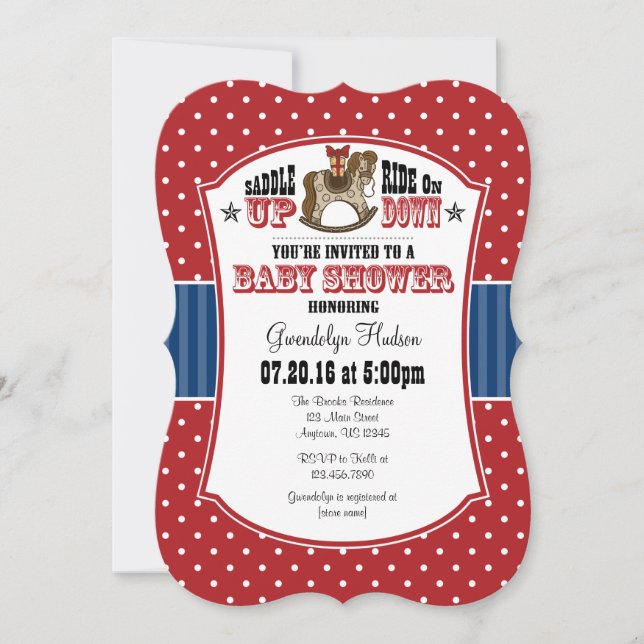 Invitación a Baby Shower de Red Blue Cowboy (Anverso)