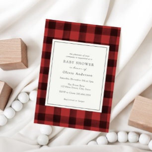 Invitación a Baby Shower de Red Buffalo Plaid