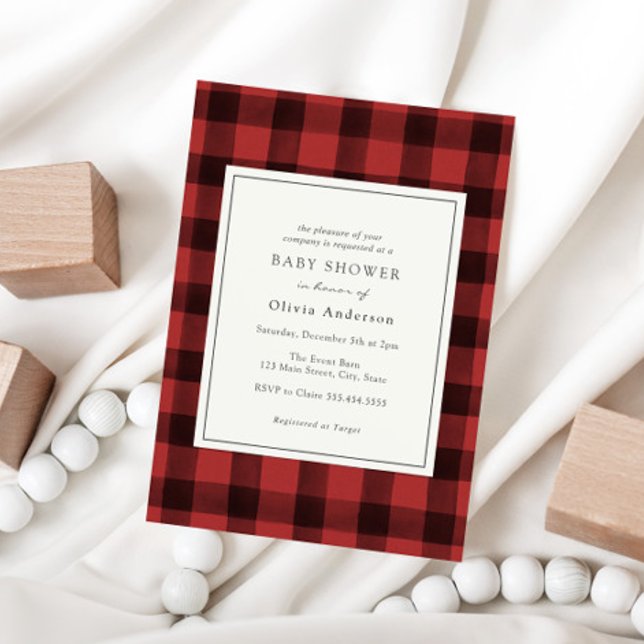 Invitación a Baby Shower de Red Buffalo Plaid (Subido por el creador)