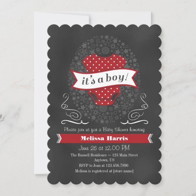 Invitación a Baby Shower de Red Chalkboard Boy (Anverso)