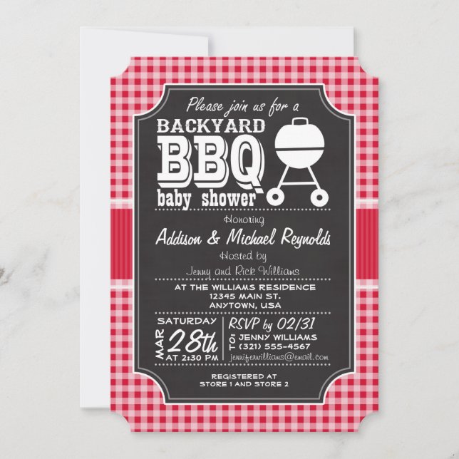 Invitación a Baby Shower de Red Gingham BBQ (Anverso)