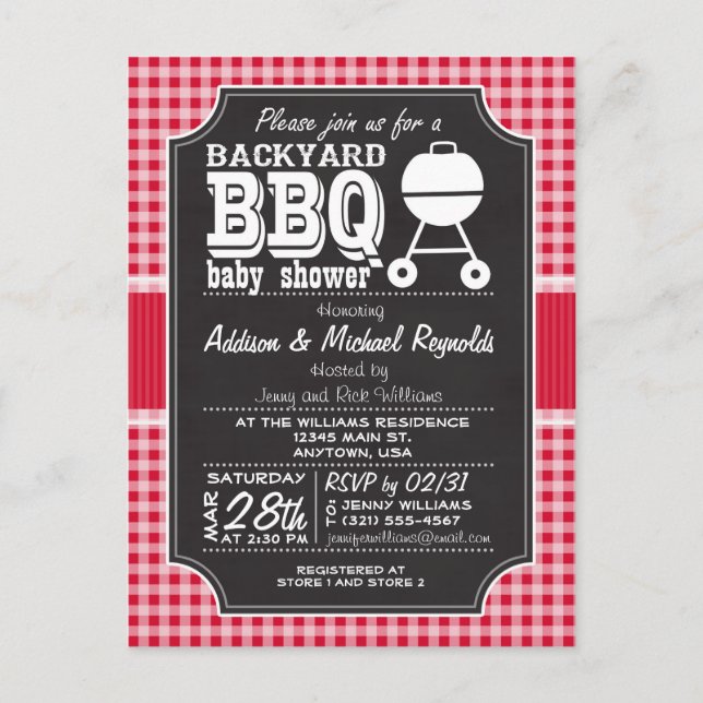 Invitación a Baby Shower de Red Gingham BBQ (Anverso)