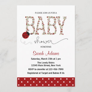 Invitación a Baby Shower de Red Ladybug