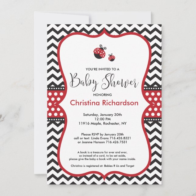 Invitación a Baby Shower de Red Ladybug (Anverso)