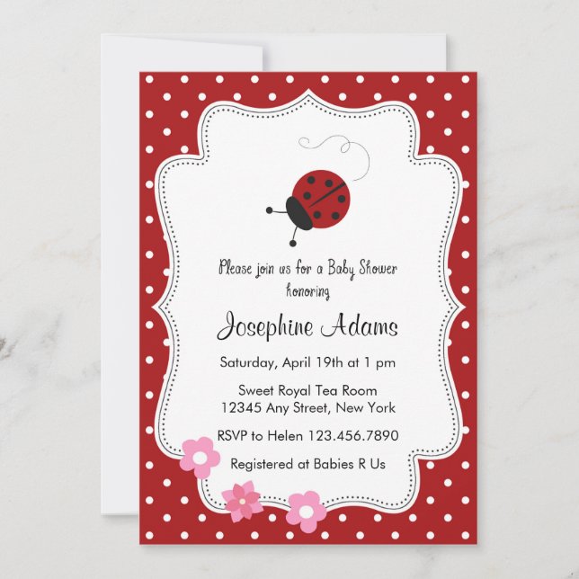 Invitación a Baby Shower de Red Ladybug (Anverso)