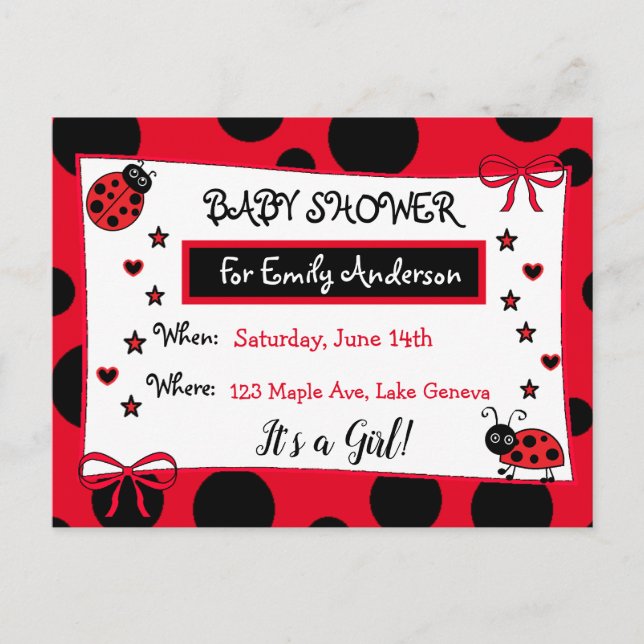 Invitación a Baby Shower de Red Ladybug Cute (Anverso)