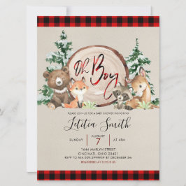 Invitación a Baby Shower de Red Plaid Winter Woodl