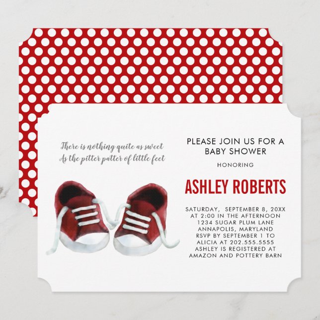 Invitación a Baby Shower de Red Sneakers, niño o C (Anverso / Reverso)