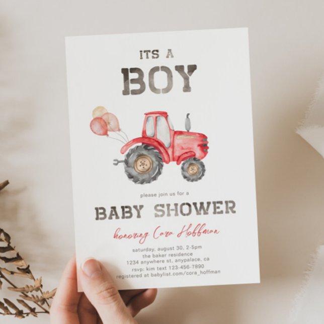 Invitación a Baby Shower de Red Tractor (Subido por el creador)