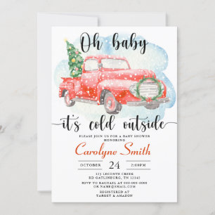 Invitación a Baby Shower de Red Truck Winter
