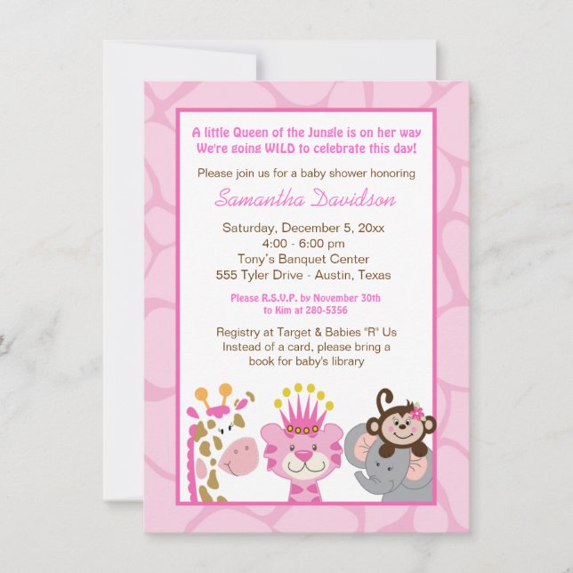 Invitación a Baby Shower de Reina de la Selva y am (Anverso)