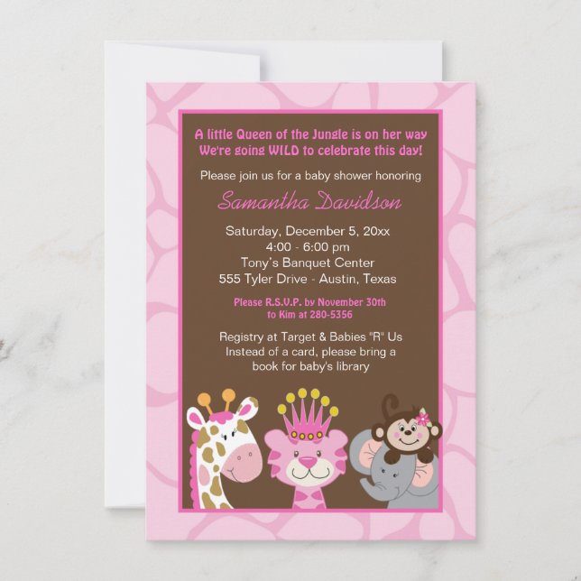 Invitación a Baby Shower de Reina de la Selva y am (Anverso)