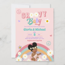 Invitación a Baby Shower de Retro Groovy Afro Chic