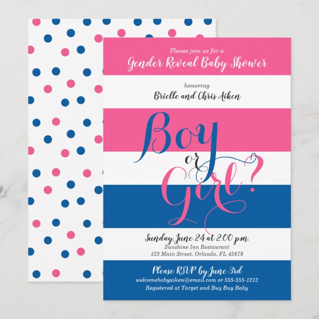 Invitación a Baby Shower de Revelación de Género (Anverso / Reverso)