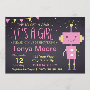 Invitación a Baby Shower de Robot rosa
