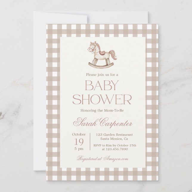 Invitación a Baby Shower de Rockefeller Horse (Anverso)