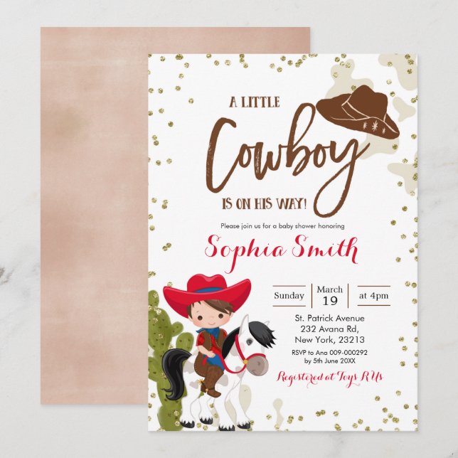 Invitación a Baby Shower de Rodeo Cowboy (Anverso / Reverso)